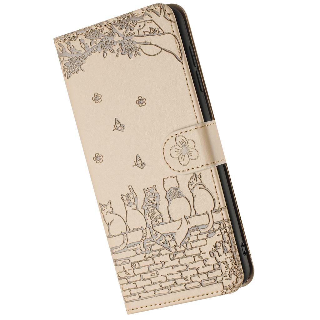 For iPhone 16 Case with Wrist Strap Leather Phone Cover Wall Cats Pattern