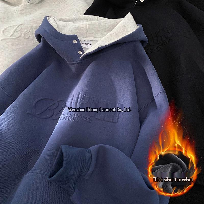 

Unisex Dark Blue Fleece-Lined Hooded Sweatshirt - Heavyweight Relaxed Fit for Autumn/Winter XL темно-синього кольору