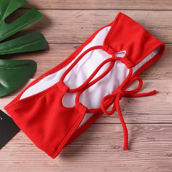 2Pcs/Set Women Bikini Set Bandeau Strapless Swimming Bra High Waist Swimming Briefs Set Beach Pool Bathing Suit
