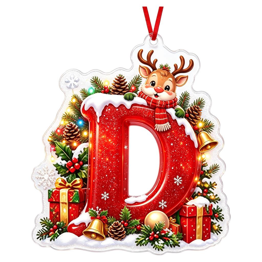 Christmas Acrylic Hanging Ornament, Red Snow Scene Letter Design, 2D Flat Decoration for Christmas Tree and Home Holiday Decor