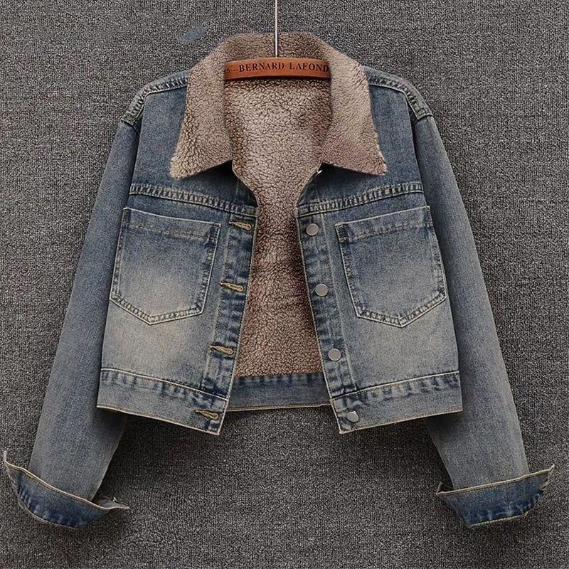 Fleece Thickened Denim Jacket Women's Short New Autumn and Winter Loose Versatile Jacket