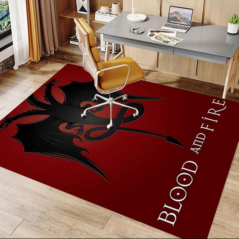 1pc Fire and Blood Office Carpet Chair Mats, Home Decor Mat Fantasy Theme Mat Durable Mat, Dragon Decor,Suitable for Fantasy Theme Lovers