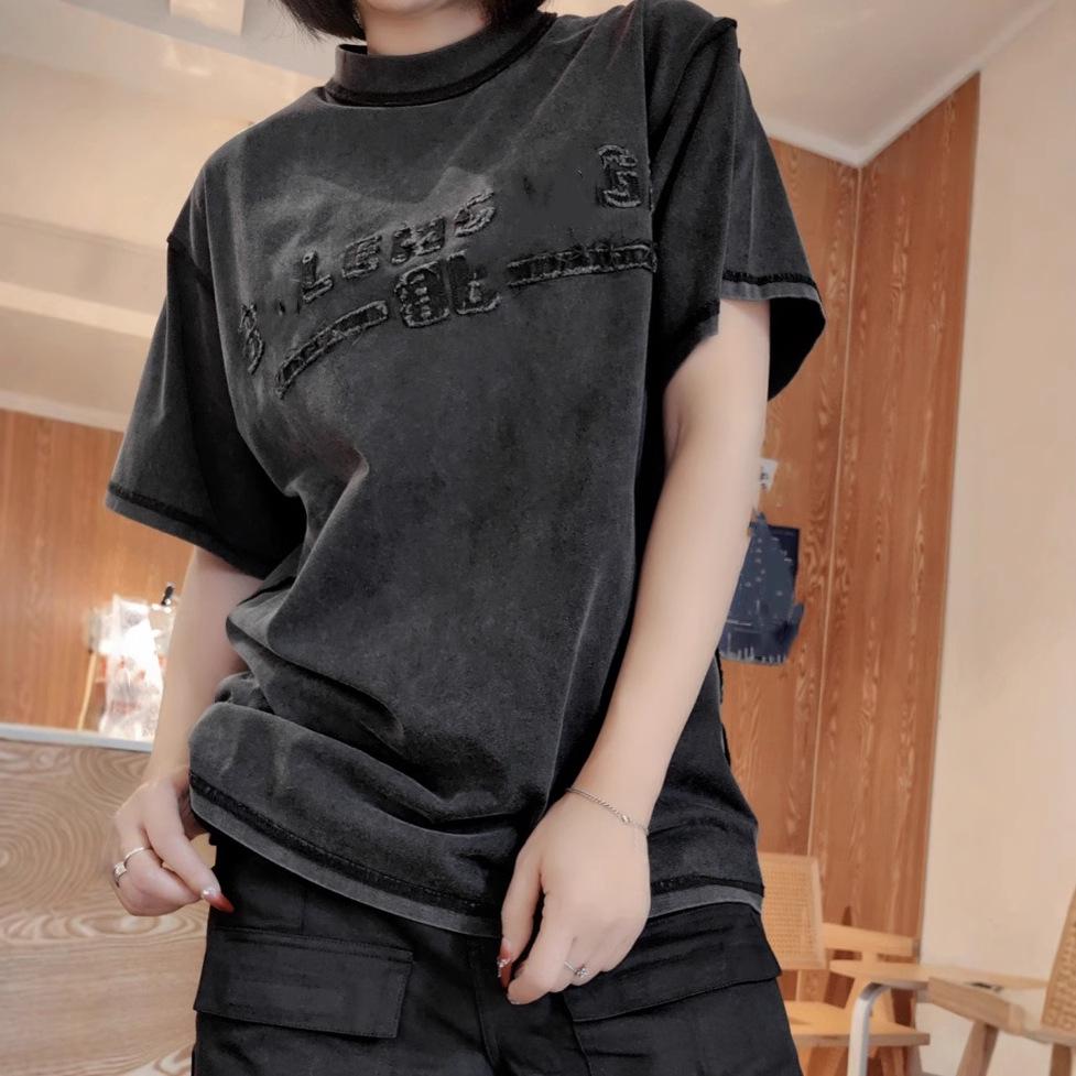 

2025 Unisex Vintage Wash Embroidered Letter Tee by Paris B Size 4