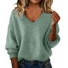 Fall Winter Women's Fashion Loose Solid Color V-neck Knit Sweater Top, Casual Knitwear for Women Crossborder Europe America