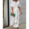 Women's fashion new lapel mid-length short-sleeved single-breasted high-waisted shirt skirt dress