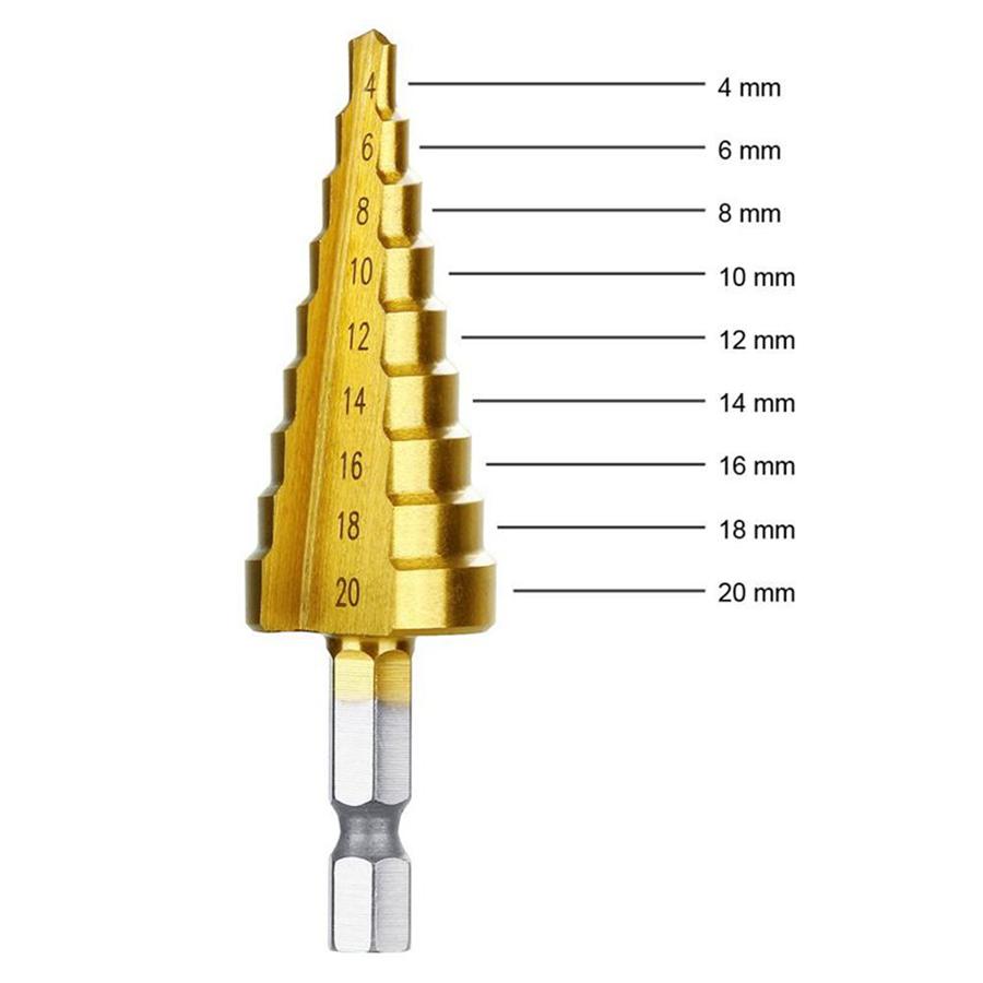 HSS Steel Large Step Cone Drill Titanium Bit Set Hole Cutter 4-20mm Repair Kit