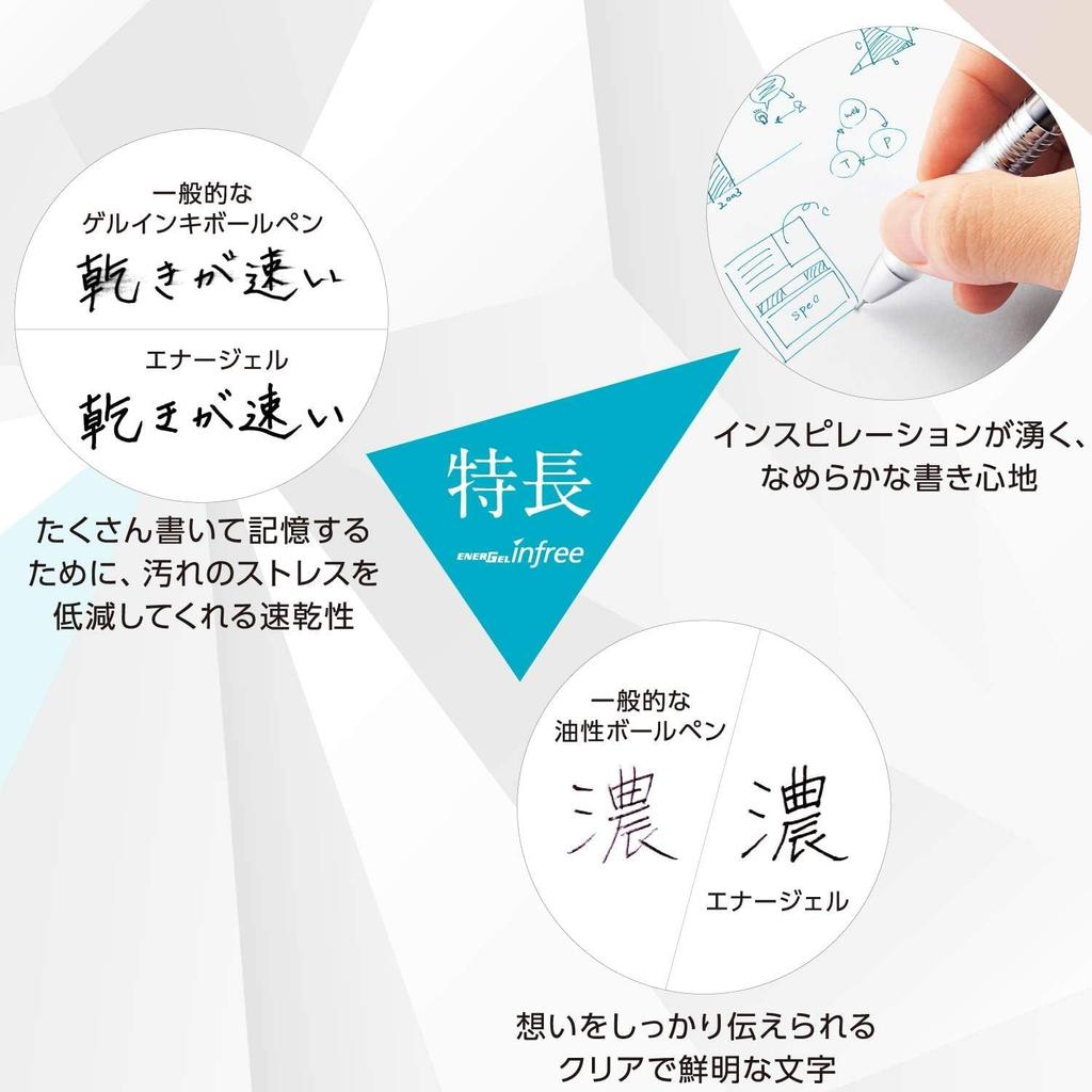 Energel Infree Gel Ink Ballpoint 5 Colors Pen, 0.7mm,