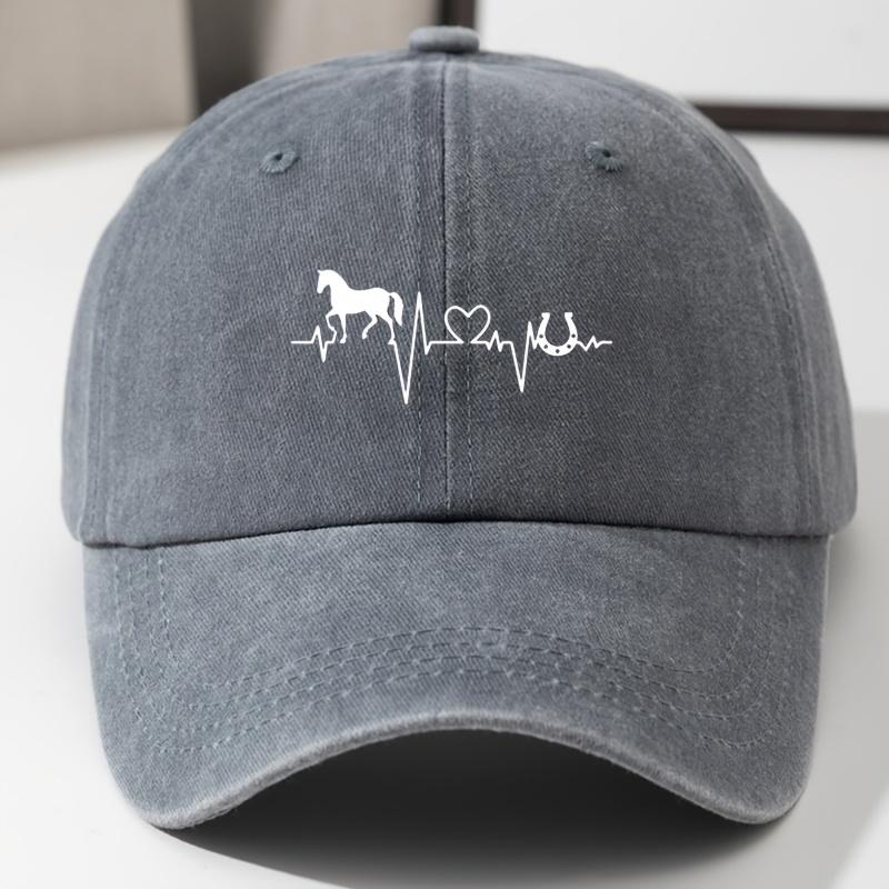 Vintage Baseball Cap Adjustable Vintage Washed Baseball Cap with Heartbeat  Horse Silhouette Design  Lightweight Breathable