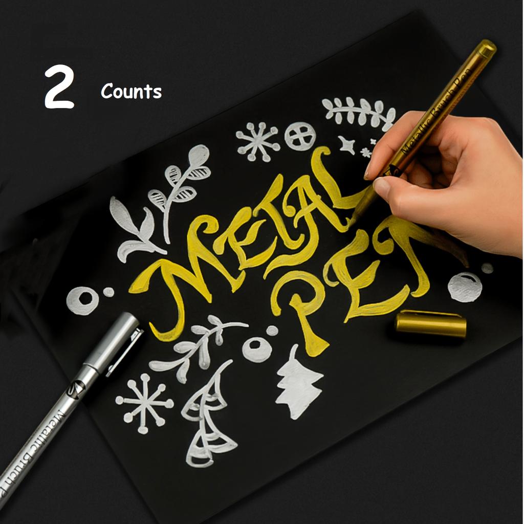 1pc Golden +1pc Silver Metal Waterproof Permanent Paint Marker Pens, Craftwork Art Painting Supplies, For Decoration