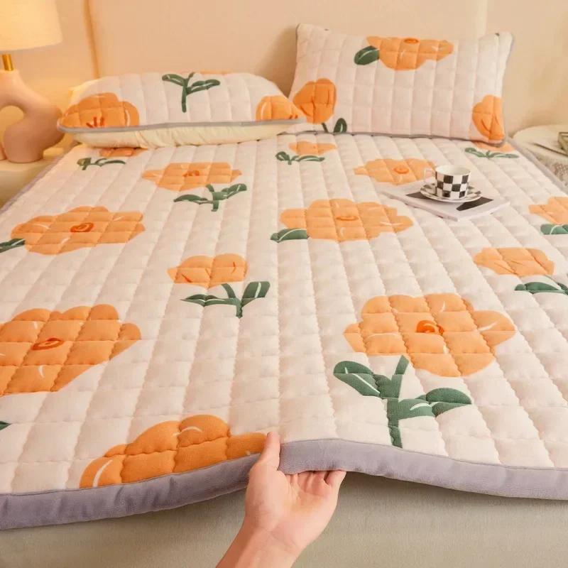 Soft Milk Velvet Winter Warm Quen Mattress Flannel Soft Mattress Toppers Thickened Blankets Bedspread Mattress Protection Pad 90x200cm