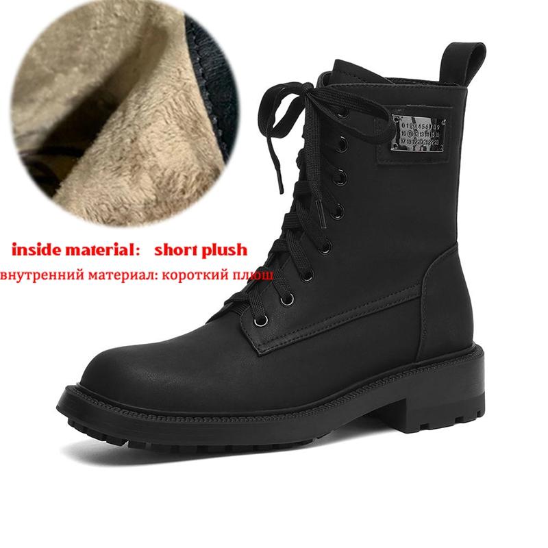 Krazing Pot Genuine Leather Winter Round Toe Western Boots Med Heels Women Cross-tied Lace Up Women Ankle Boots