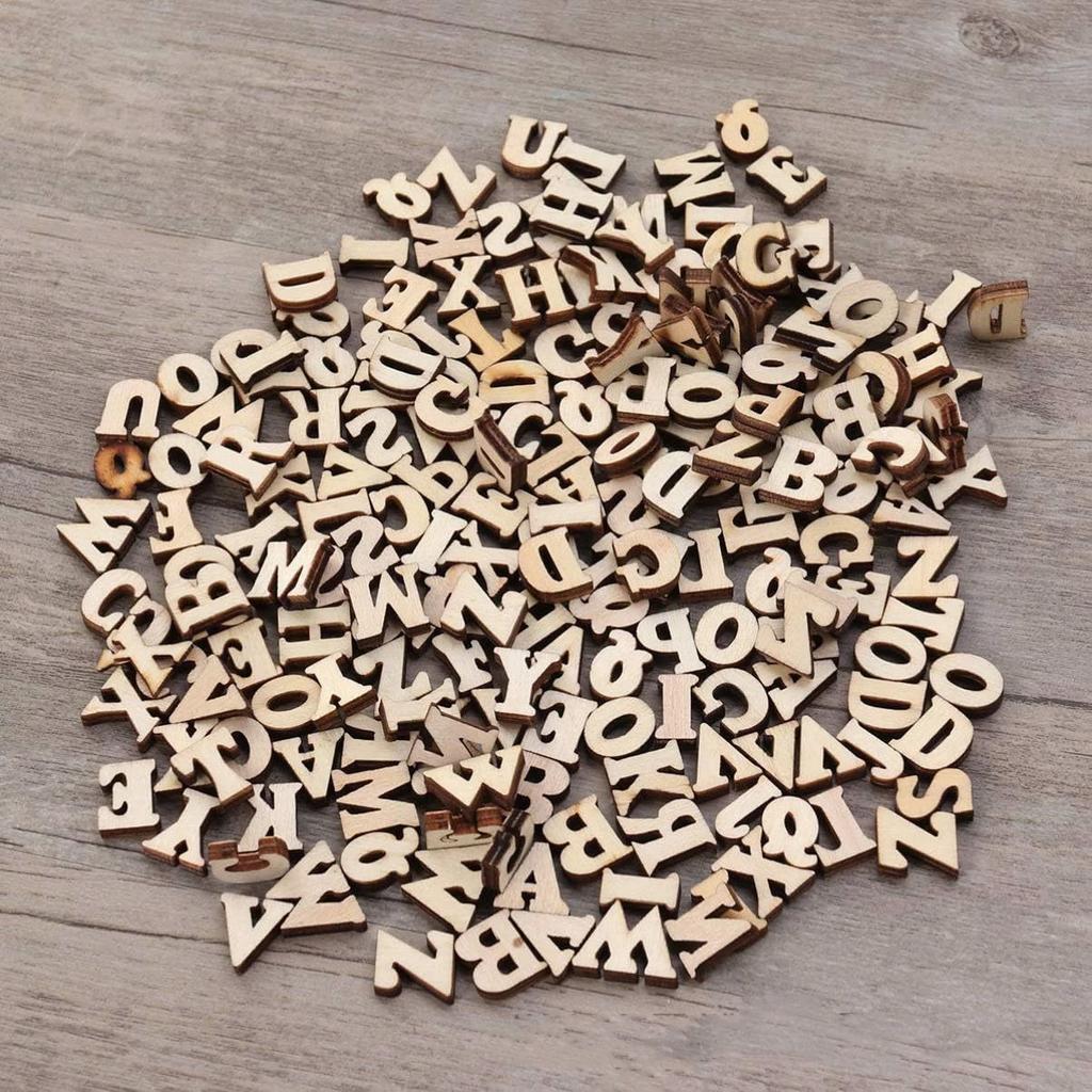 100/200PCS 15mm Wood Alphabet, Mini A-Z Alphabet Wood Chip Unfinished Wood Chip Shape For DIY Craft Letter Scrapbooking