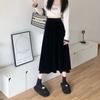 Autumn Winter Warm Vintage Red Elegant Velvet A-line Skirt for Women High Waist Casual Black Party Pleated Big Swing Skirts