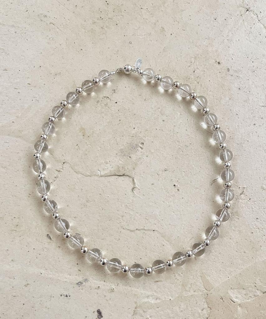 Fluffy Crystal Silver Ball Necklace