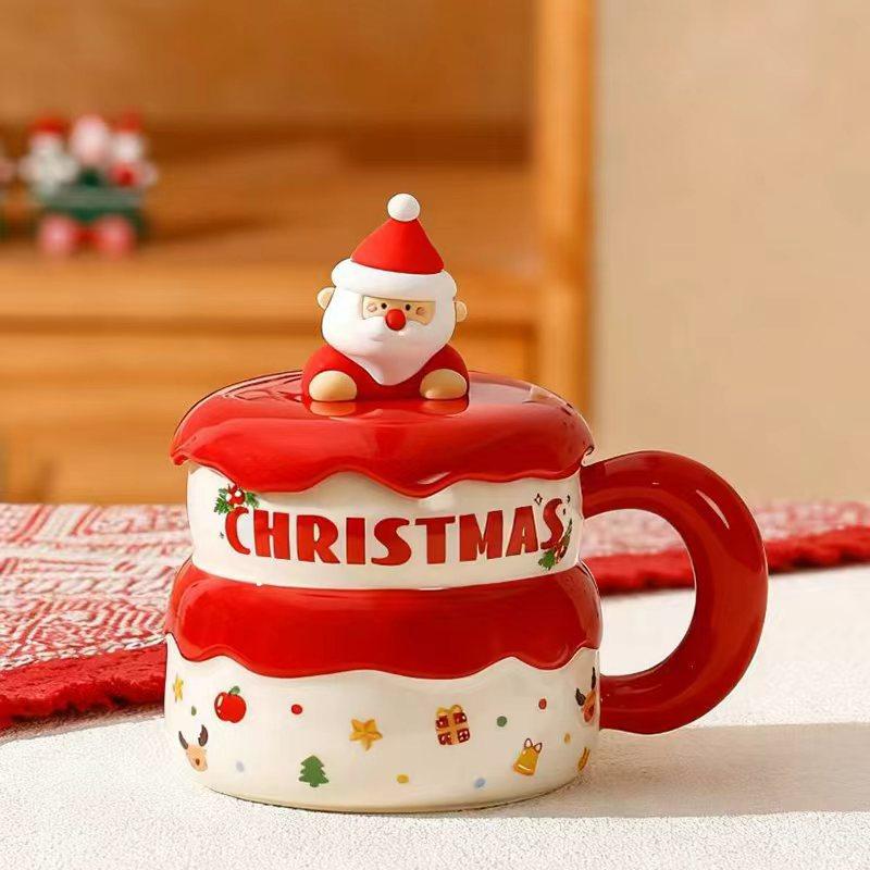 Najia Weihnachtsmann Keramiktasse mit Deckel Puppenbecher Hoher Wert Große Kapazität Weihnachtsgeschenk Wasserbecher