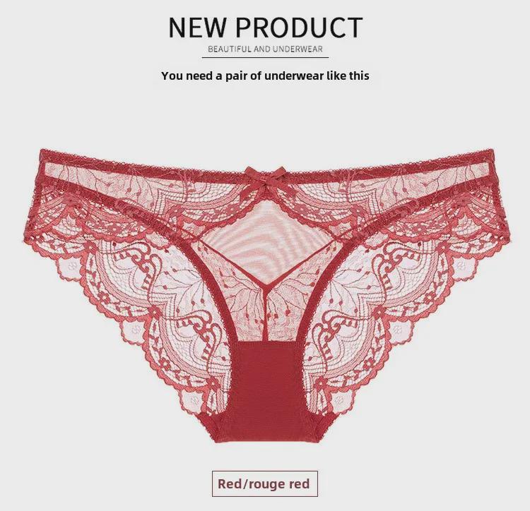 Red Lace Mid-Waist Sexy Panties for Women, Plus Size, Seamless Design