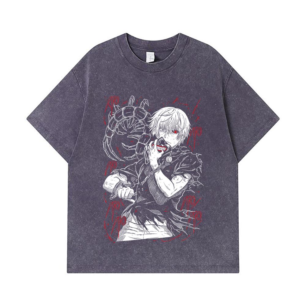 275 GSM Washed T-shirts 100% Cotton Tokyo Ghoul V1 Print Unisex Heavy Cotton T Shirt