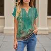 Women's Fashionable Casual Short-sleeved V-neck Button Printed Pullover Top