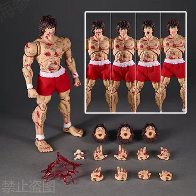 Baki Hanma Actionfigur mit Kampfschäden, beweglichen Gelenken, austauschbaren Köpfen und Händen, in Box, Anime-Modell, auf Lager, für Sammler