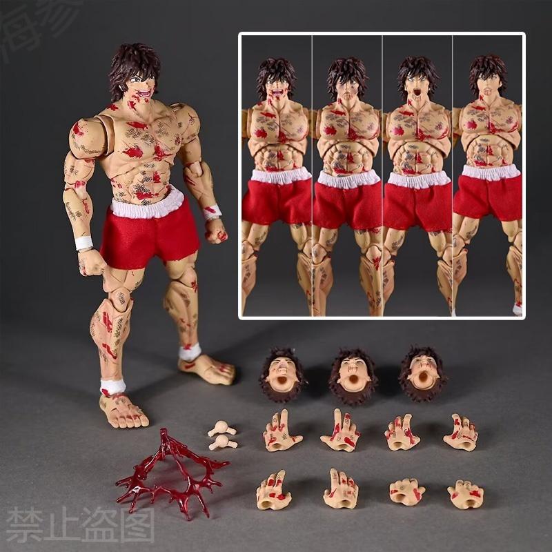Baki Hanma Actionfigur mit Kampfschäden, beweglichen Gelenken, austauschbaren Köpfen und Händen, in Box, Anime-Modell, auf Lager, für Sammler
