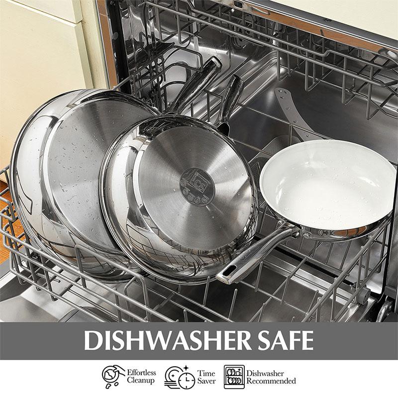 Premium Stainless Steel Frying Pan Skillets 8 Inch Kitchen Cooking Pan Nonstick White Ceramic Coating Egg Frying Pan with Lid