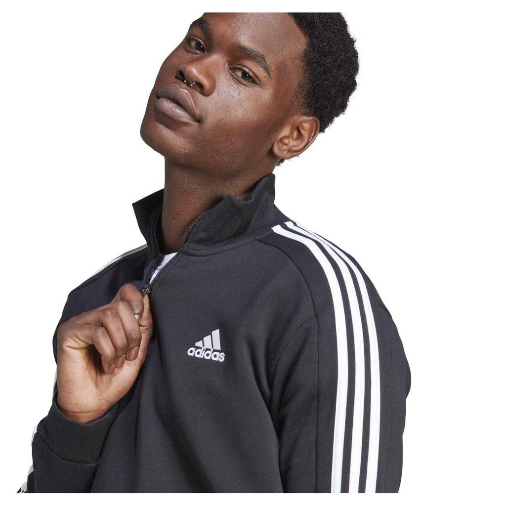 adidas Mens 3 Stripes Quarter Zip Long-Sleeved Sweatshirt
