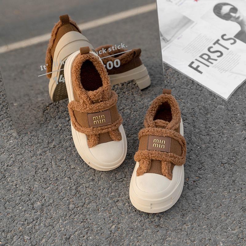 Versatile Fluffy Shoes Heightened Thick-soled Warm Women's Casual Shoes Cowhide Velvet Velcro Women's Cotton Shoes