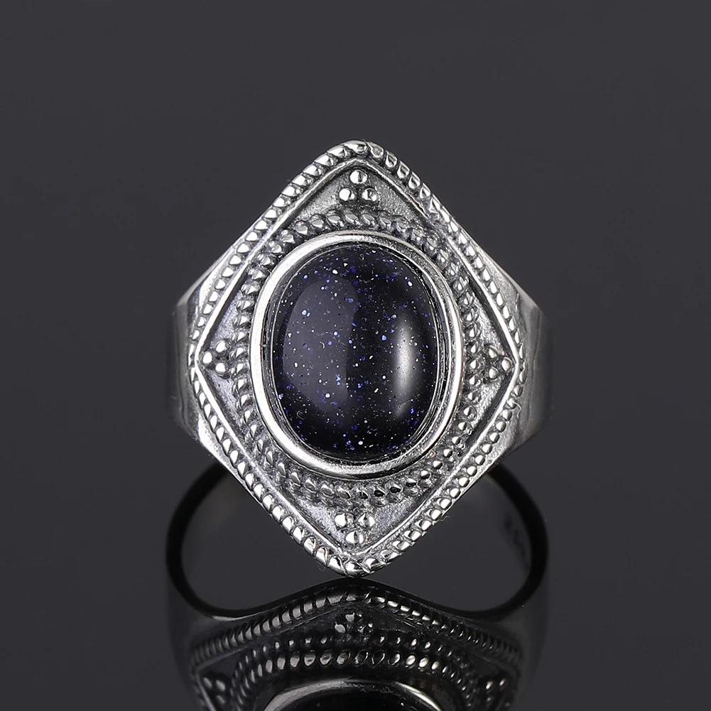 S Srebrny Pierścionek dla Kobiet Owalny Okrągły Kształt Kropli Wody Naturalny Błękitny Piaskowiec Pierścionek Prezent Kształt Słońca Retro Luksusowy Delikatny