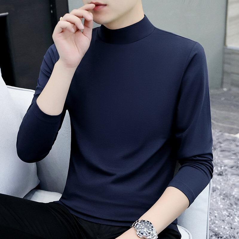 Men S Cotton Half High Neck Long Sleeve Loose Fit T Shirt