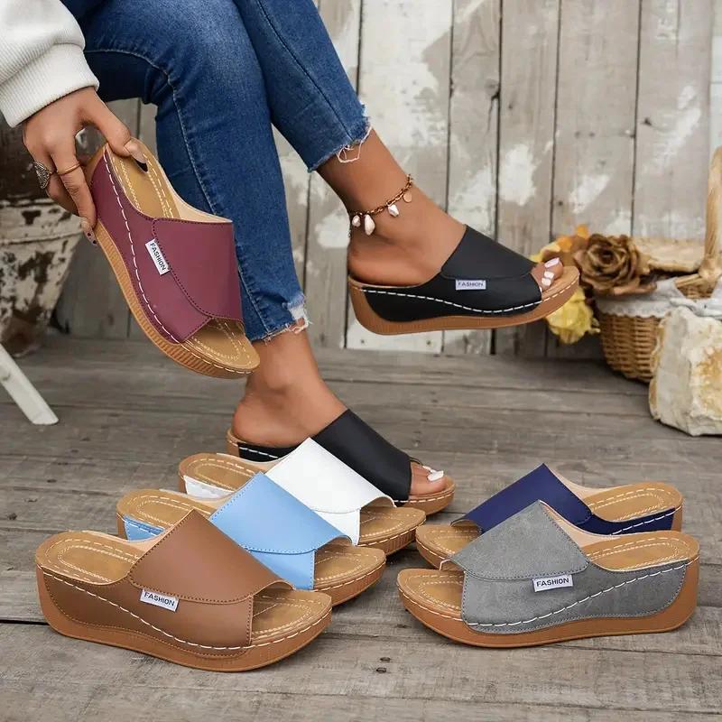 Fashion 2025 Women Slippers Footwear Casual Summer Anti-slip Women Shoes Comfortable Luxury Slippers Heeled Wedges Sandals Slides Women