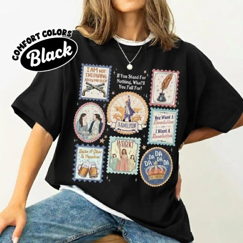 Hamilton Musical Stamps Shirt Vintage Style Broadway Theater Graphic Tee History Inspired Musical Fan Apparel Gift Shirt S