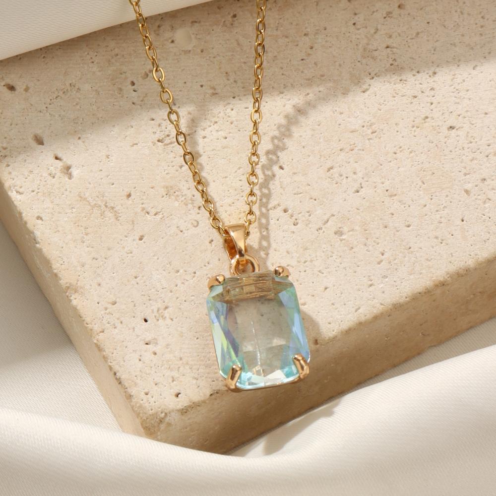Hollow Square Zirconia Pendant Necklace, Golden Tone Elegant Jewelry for Women