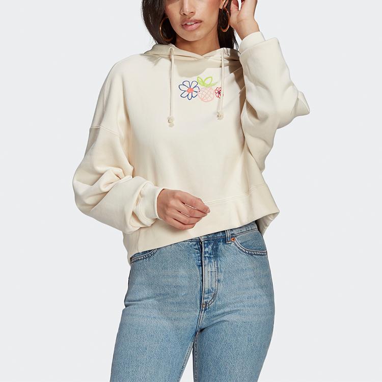 Adidas Originals Trefoil Hoodie Short Sports Pullover Sweatshirt Women Hoodies Off-White GP3495