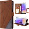 Case for Samsung Galaxy A05 - Brown Synthetic Leather Linear Design + 2 Tempered Glasses