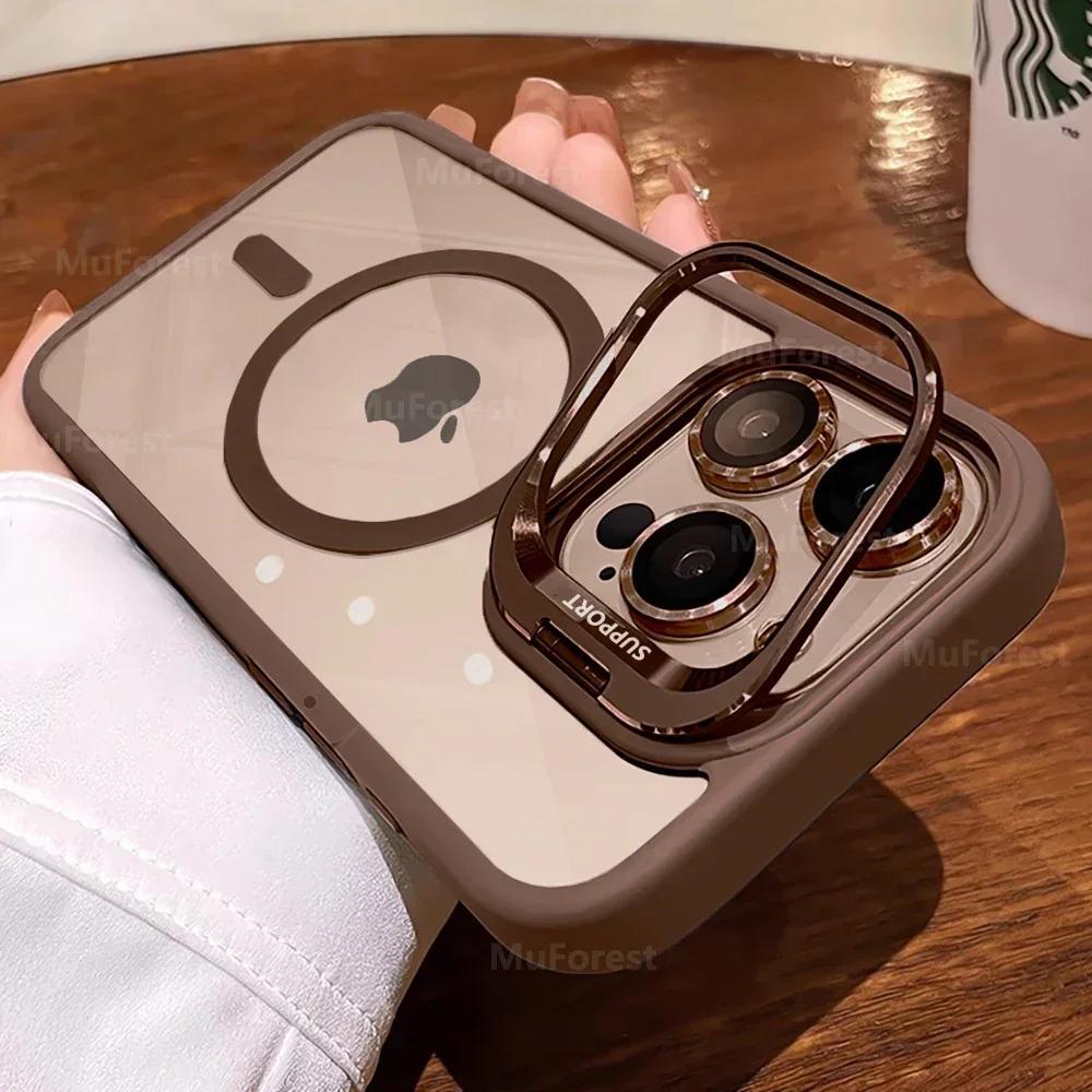 

Прозрачные чехлы для iPhone 16 15 14 13 12 11 Pro Max Plus для Magsafe Magnetic Flip Cap Stand Holder Glass Lens Protection Cover For iPhone 15 Pro