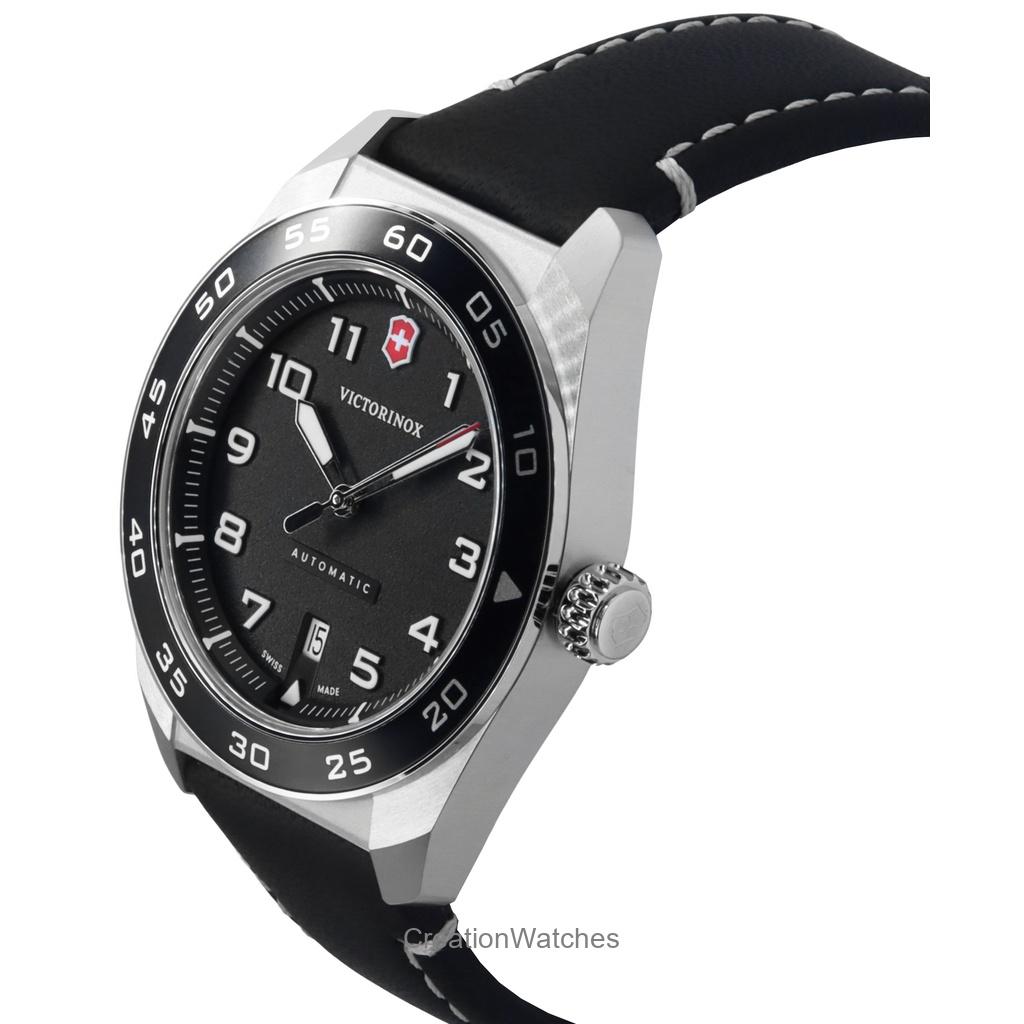 Victorinox Swiss Army Leather Strap Black Dial Automatic 242044 100M Men's Watch