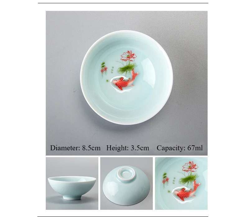 Chinese  Tea Cup Porcelain Celadon Fish Tea cup Set Teapot Drinkware Ceramic China Kung Fu Tea Set Ceramic cup Chinese