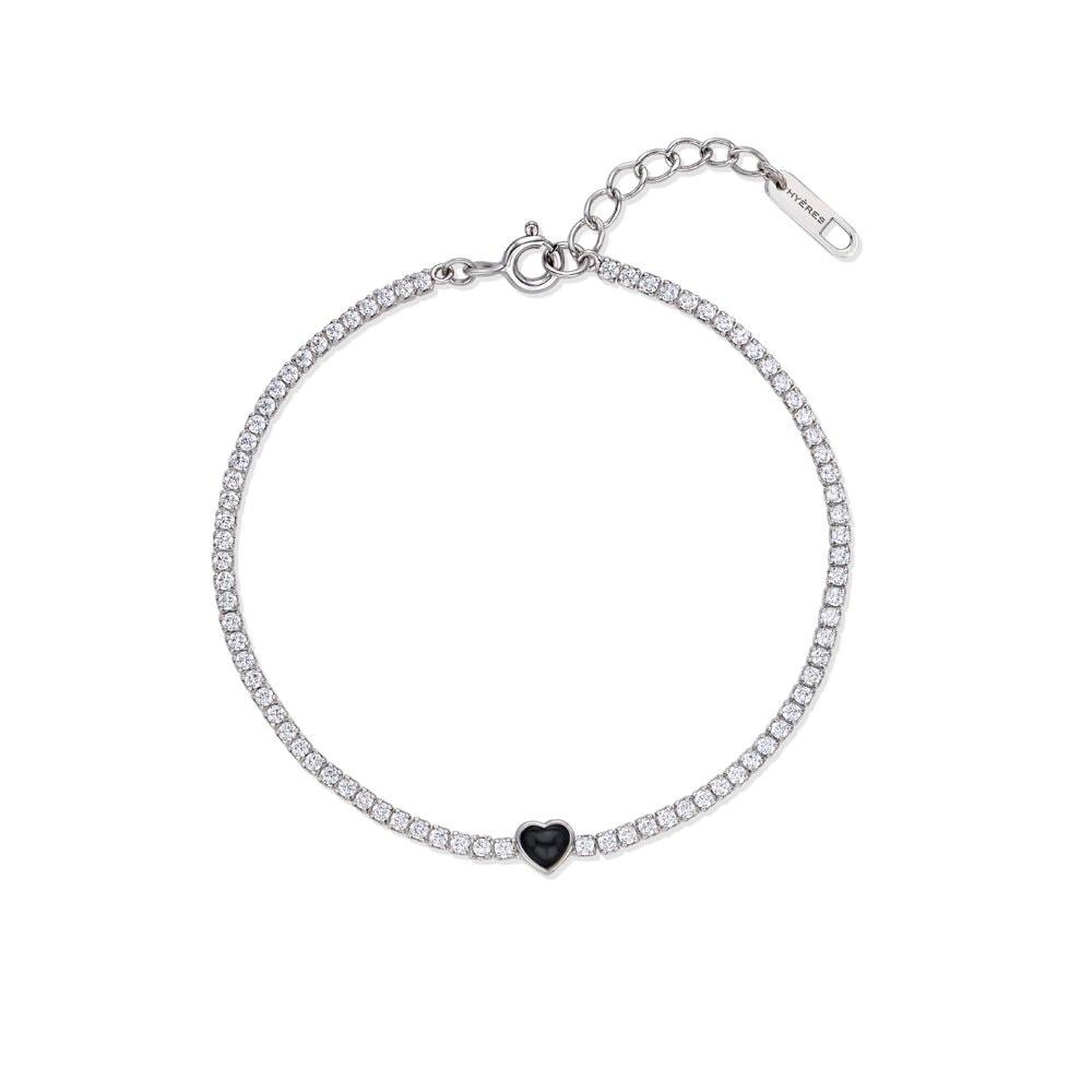 Essence Silver (W) Tennis Heart Bracelet Onyx New Hl4B46403W9185