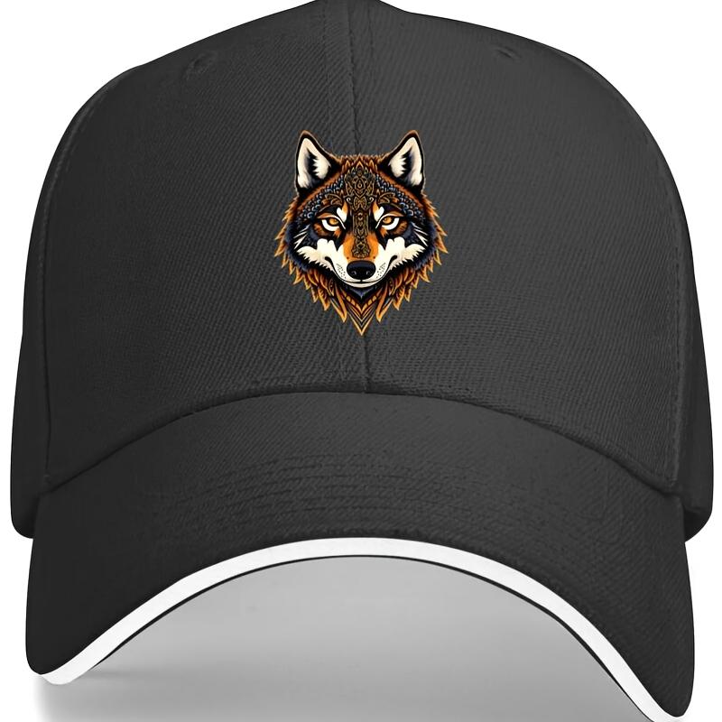 Wolf Head Graphic Baseball Cap Polyester Adjustable Casual Summer Snapback Hat Unisex