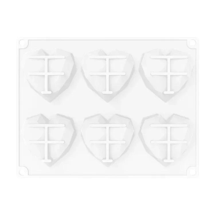 Cross-border Silicone Single Heart-shaped 6-8-diamond Love Cake Mold Baking Diy Mousse Chocolate Mold