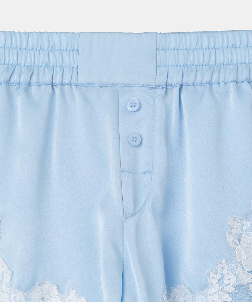 MILLO WOMEN Satin Lace Trim Shorts [Sky Blue]