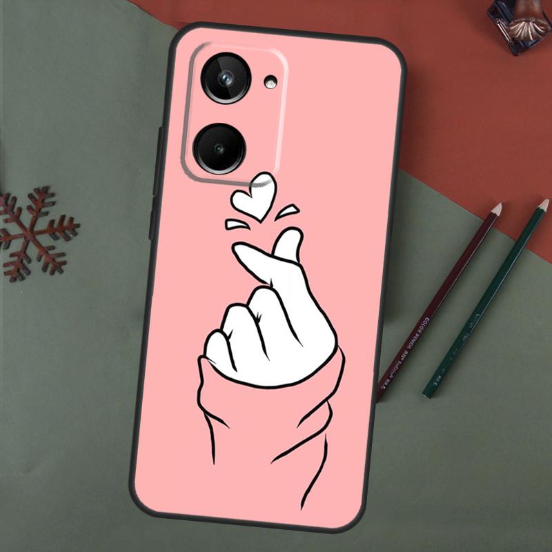

Kpop Hand Finger Heart Case For Realme C67 C51 C75 C63 C61 C65 C55 C53 C35 C71 11 12 13 14 Pro Plus GT6 GT7 15 Pro Realme 11 Pro Plus