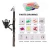 Fiberglass Material Fishing Rod 1.8m 2.1m Length Spinning Reel Spinning Reel Kit Telescopic Design Telescopic Pole Set