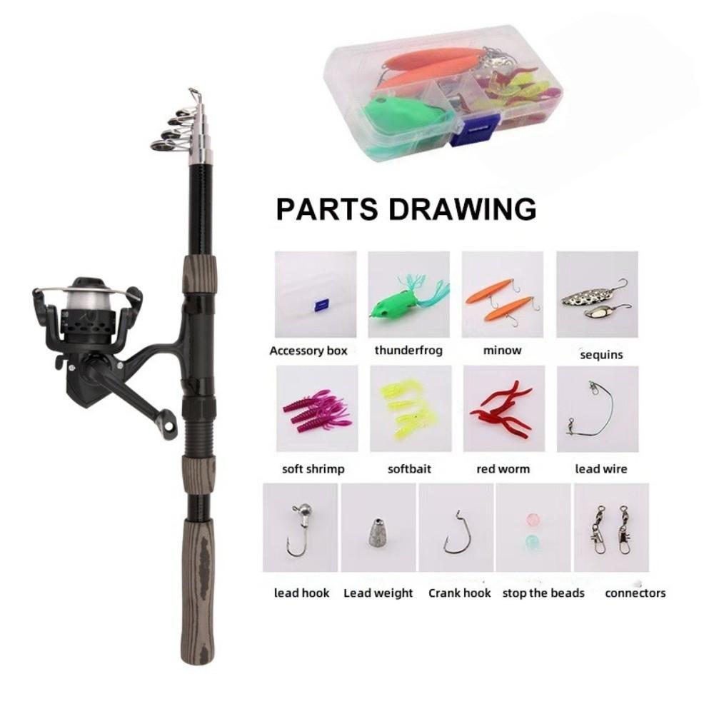 Fiberglass Material Fishing Rod 1.8m 2.1m Length Spinning Reel Spinning Reel Kit Telescopic Design Telescopic Pole Set