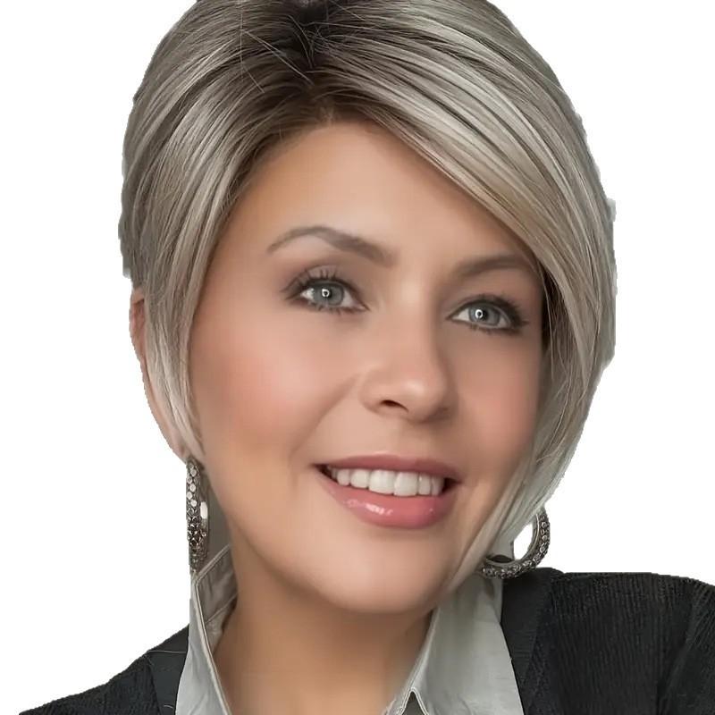 Popular European and American wigs, oblique bangs, intercolored short wig, high temperature silk rose mesh