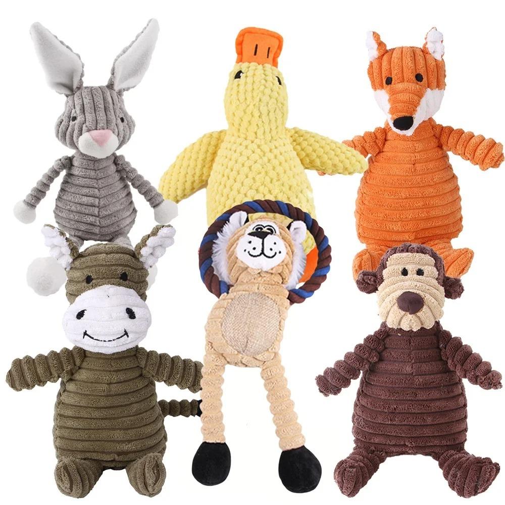 Plush Dog Toy Animals Shape Bite Resistant Squeaky Toys Corduroy Dog Toys for Small Large Dogs Puppy Pets Training Accessories