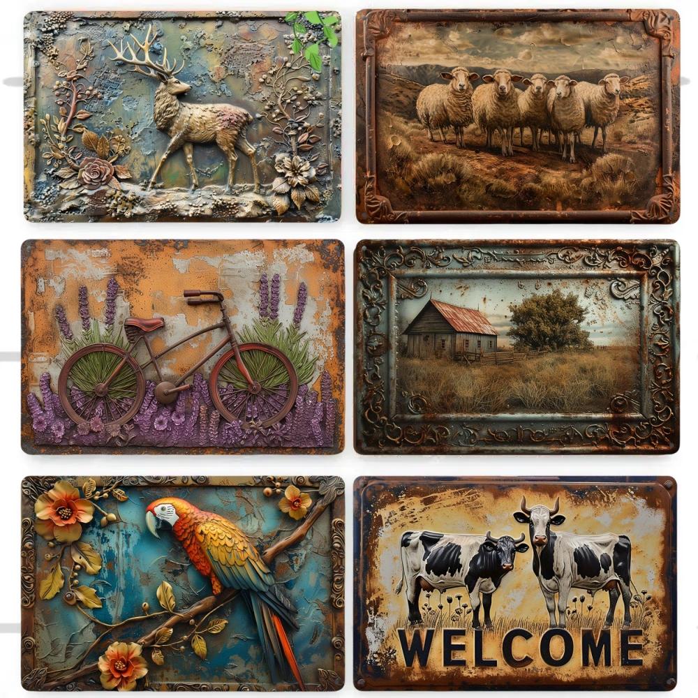 FJ Vintage Metal Tin Signs 2D Flat Printing  Posters  Room Wall Home Farmhouse Decor Room Decoration