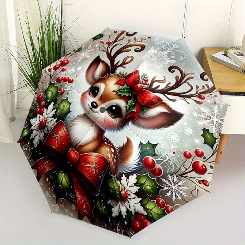

1pc Christmas Deer Pattern Automatic 3-Fold Umbrella, 8 Iron Frames, High-Value Folding Umbrella, Suitable for Office, Travel and Outdoor Adventu