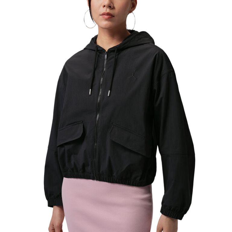 Jordan Hooded Zipper Solid Color Long Sleeve Jacket Women jackets IF1178-010 S