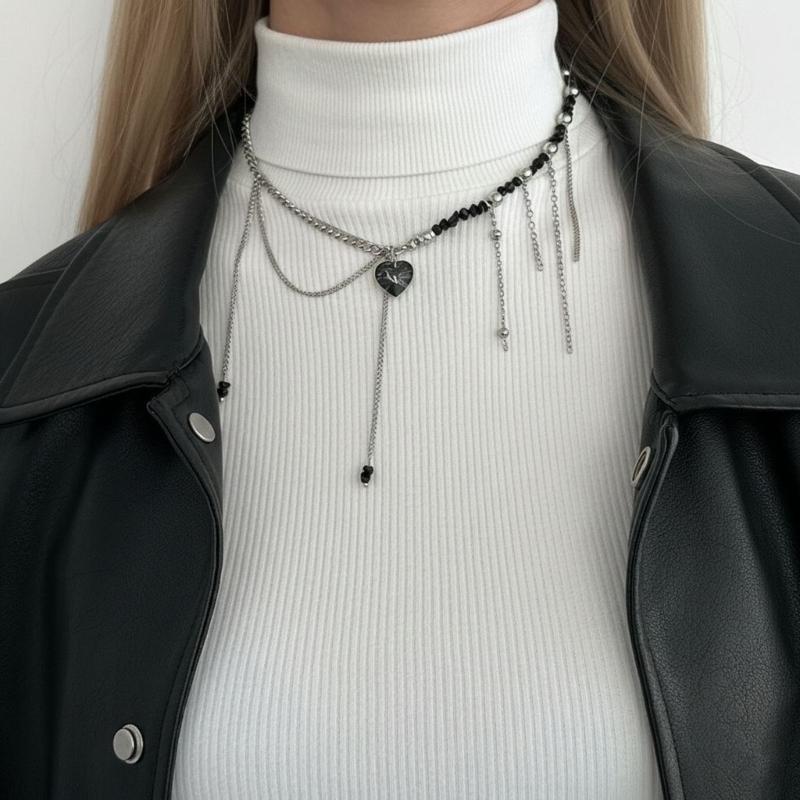 Lightweight Acrylic Bead Necklace Featuring Elegant Heart Tassels Design Ideal For Sensitive Skin All Day Use Parties